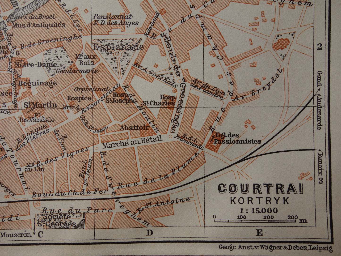 KORTRIJK oude kaart van Kortrijk / Courtrai België uit 1910 kleine originele antieke plattegrond landkaart