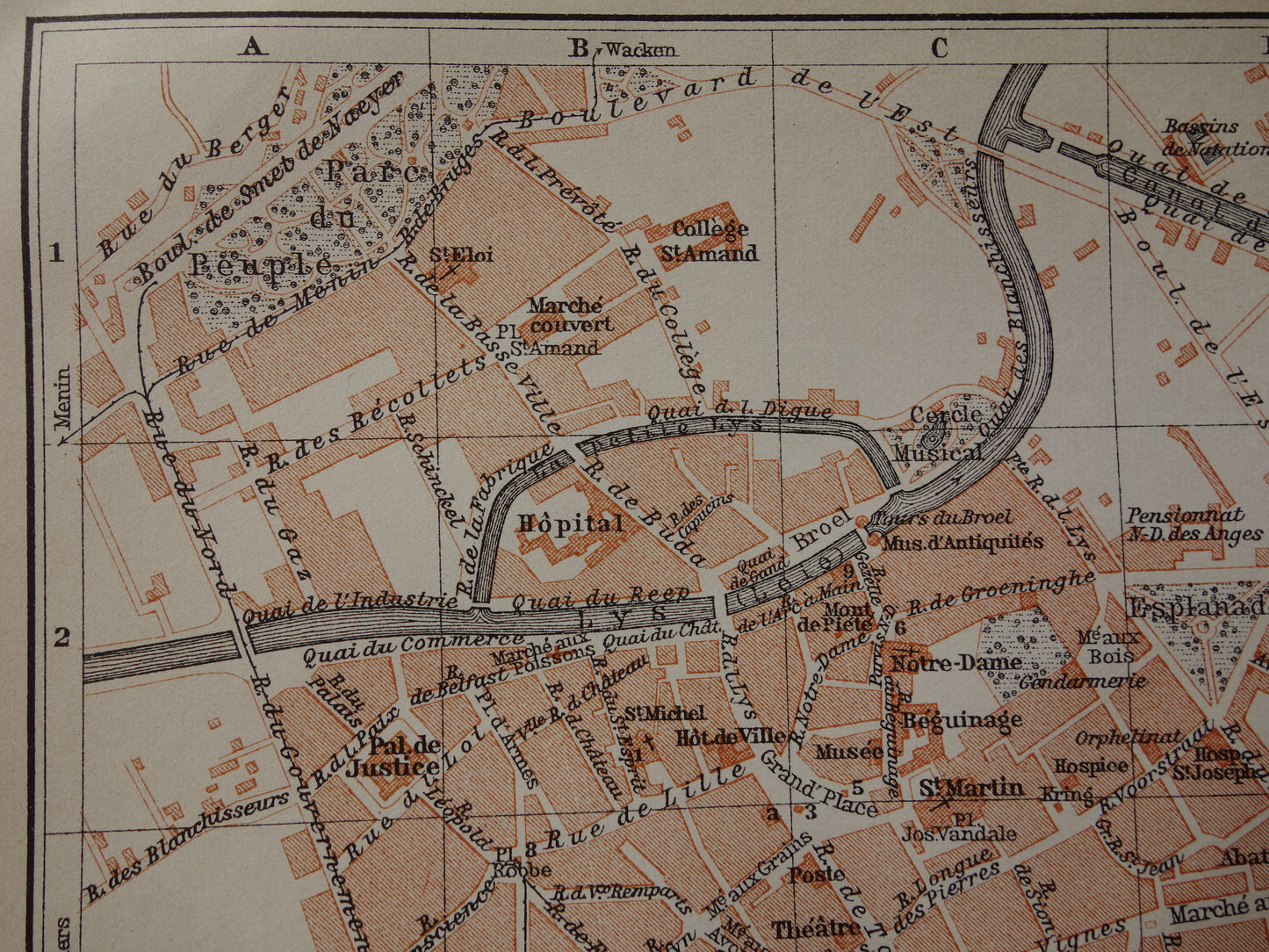 KORTRIJK oude kaart van Kortrijk / Courtrai België uit 1910 kleine originele antieke plattegrond landkaart