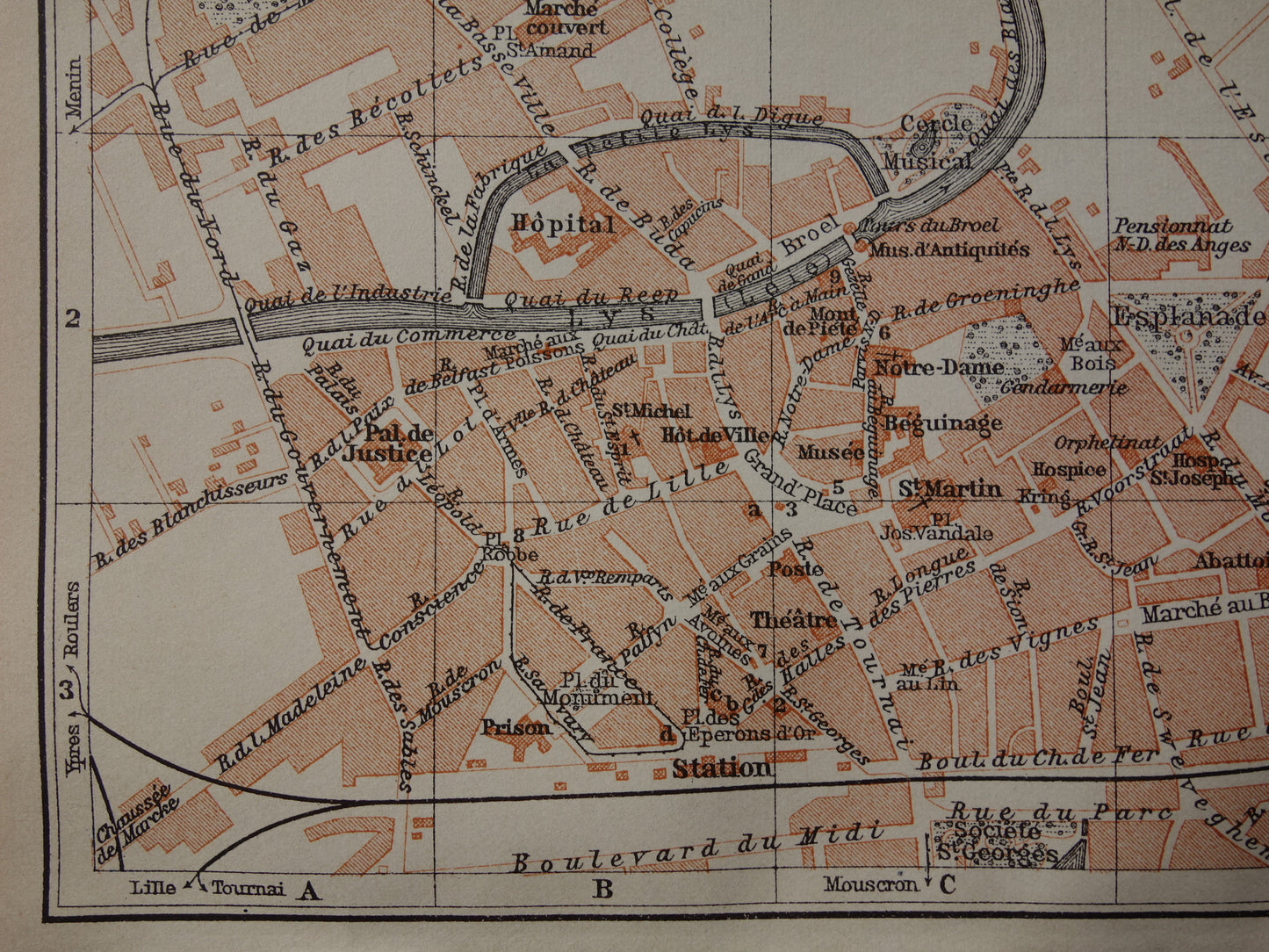 KORTRIJK oude kaart van Kortrijk / Courtrai België uit 1910 kleine originele antieke plattegrond landkaart