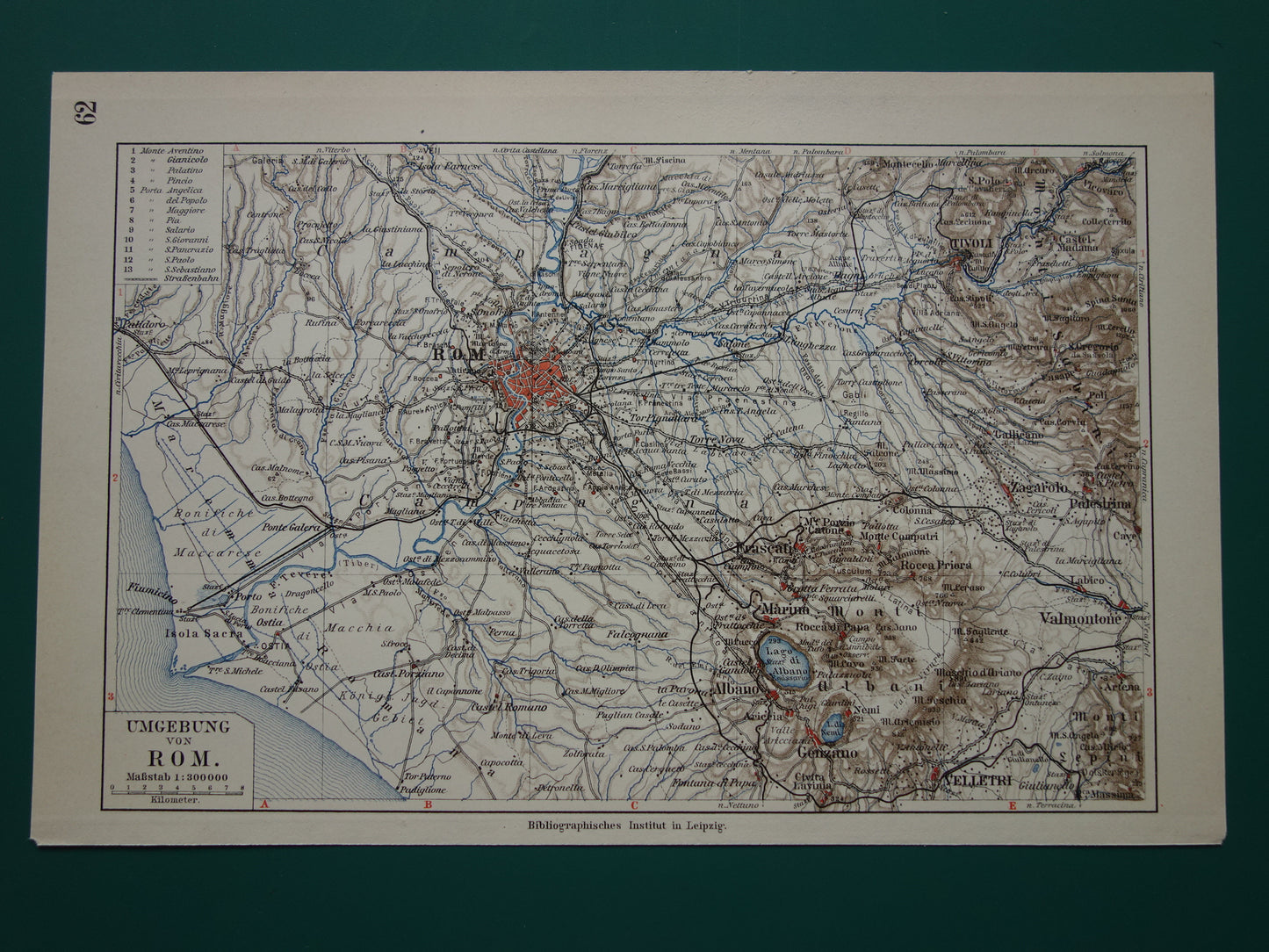 ROME oude kaart van Rome en omgeving uit 1913 originele antieke Duitse landkaart