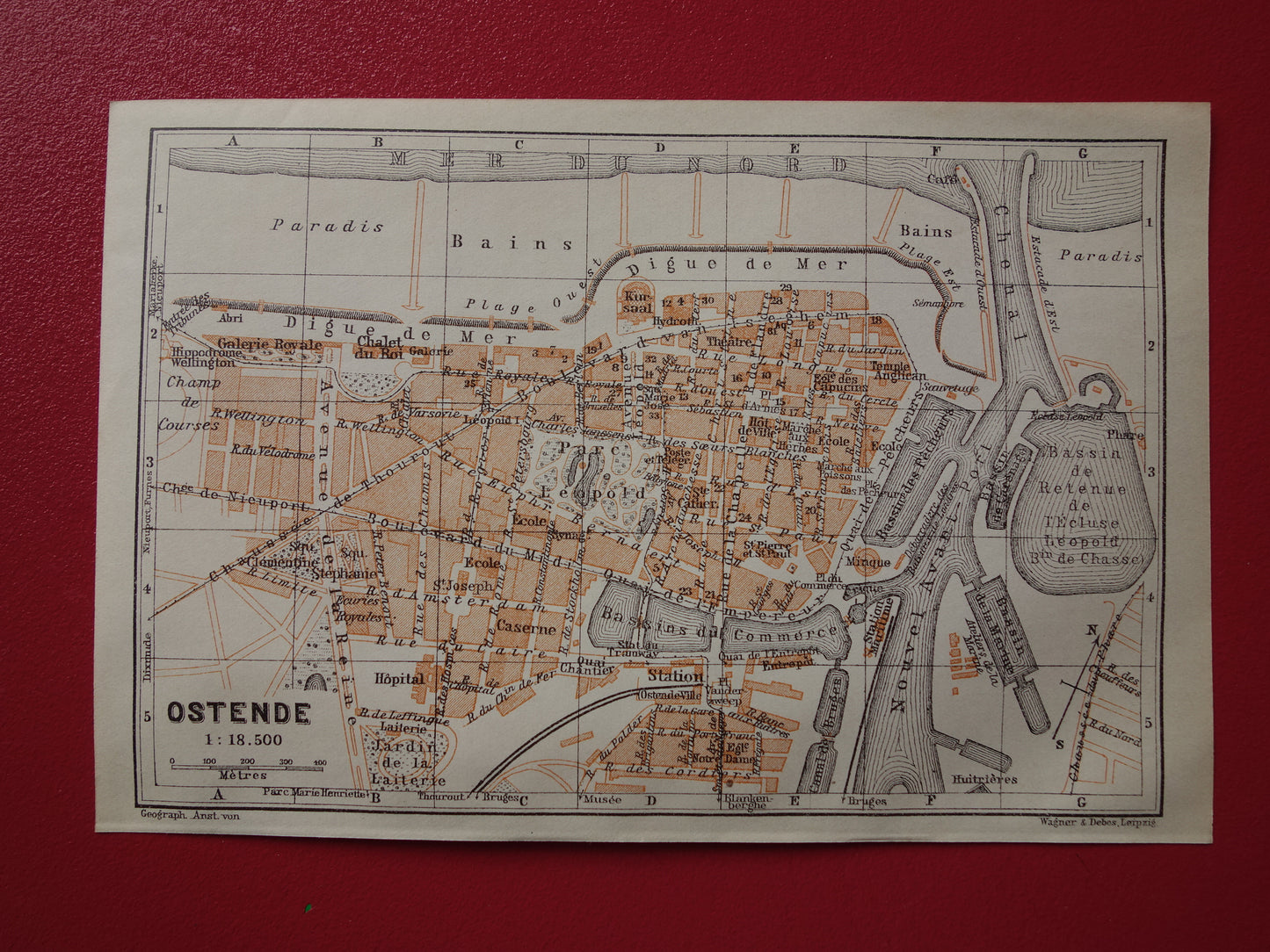 OOSTENDE oude kaart van Ostende België uit 1910 kleine originele antieke plattegrond landkaart