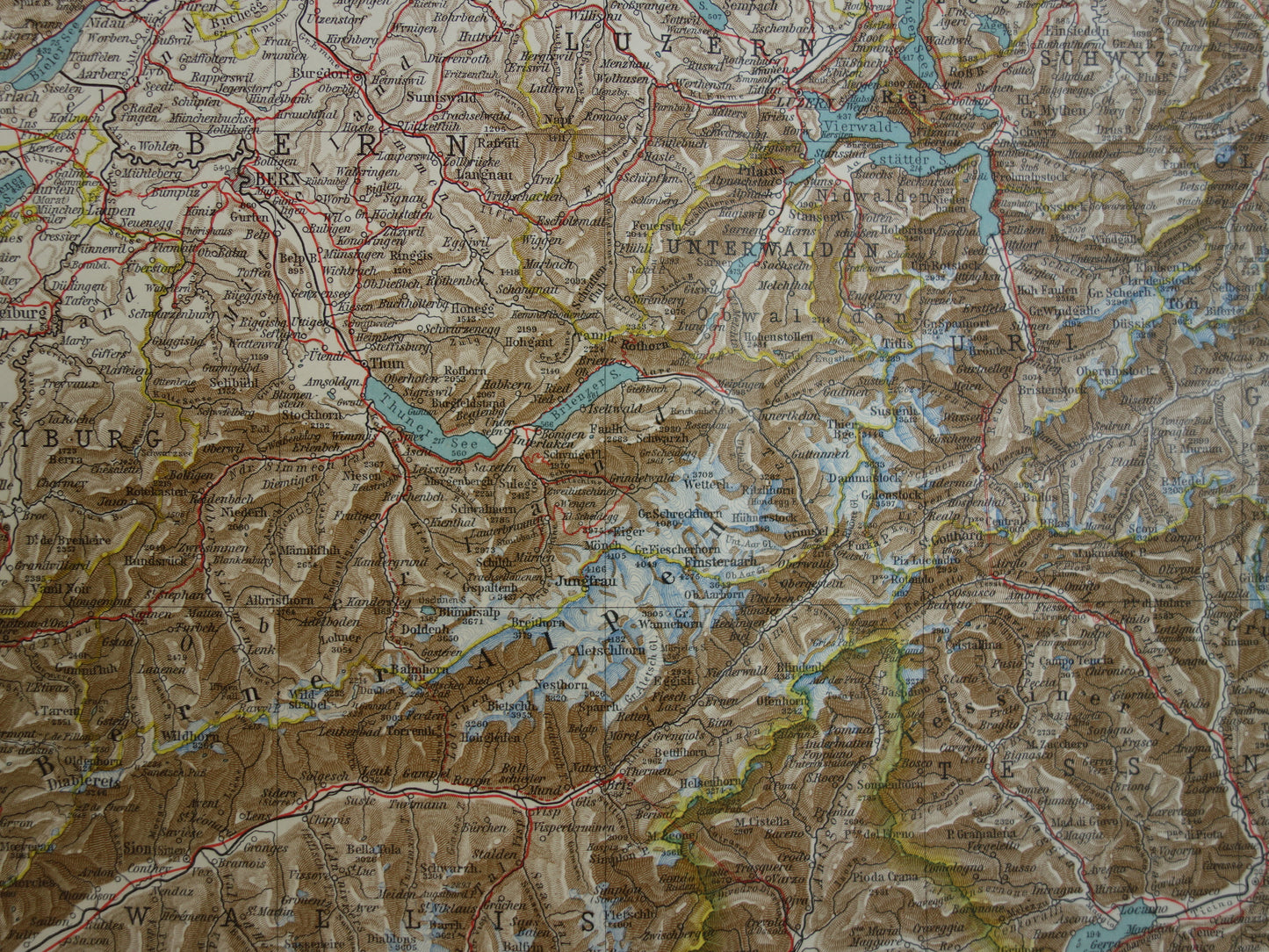 ZWITSERLAND Oude kaart van Zwitserland - Gedetailleerde grote landkaart met jaartal 1909 - Originele vintage kaarten