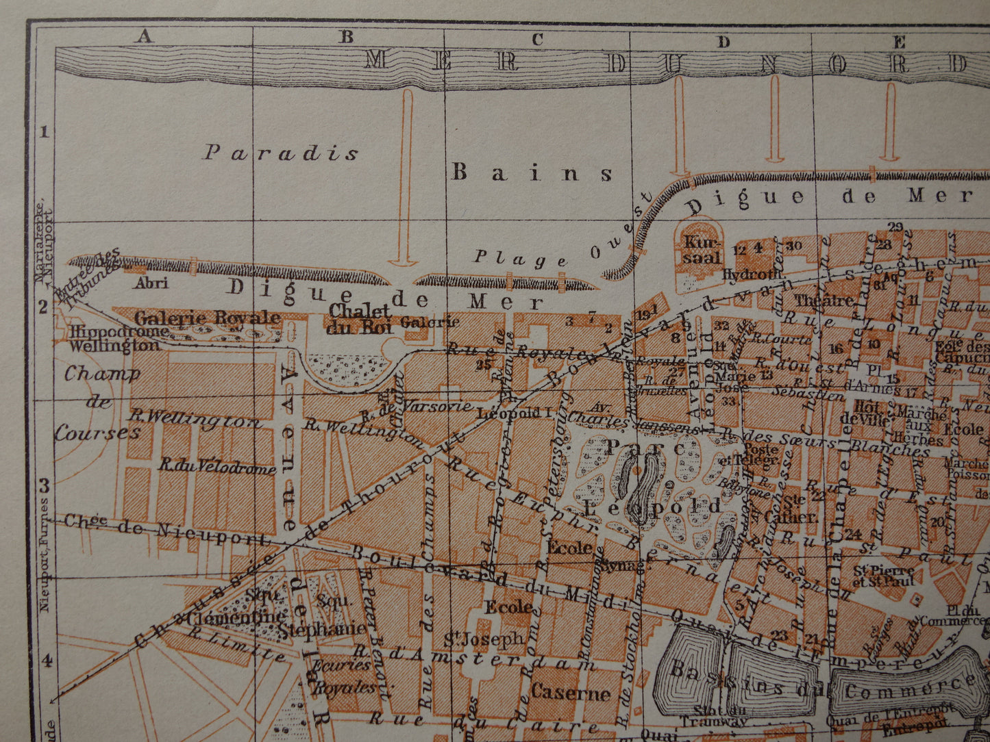 OOSTENDE oude kaart van Ostende België uit 1910 kleine originele antieke plattegrond landkaart