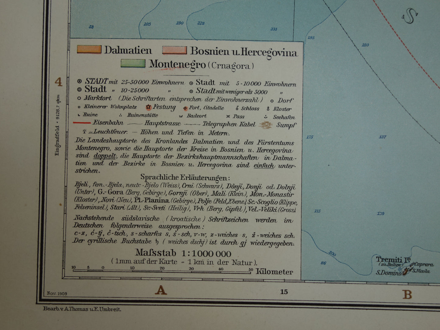 Oude kaart van Bosnië en Herzegovina Kroatië en Montenegro - Gedetailleerde grote landkaart met jaartal 1909 - Originele vintage kaarten