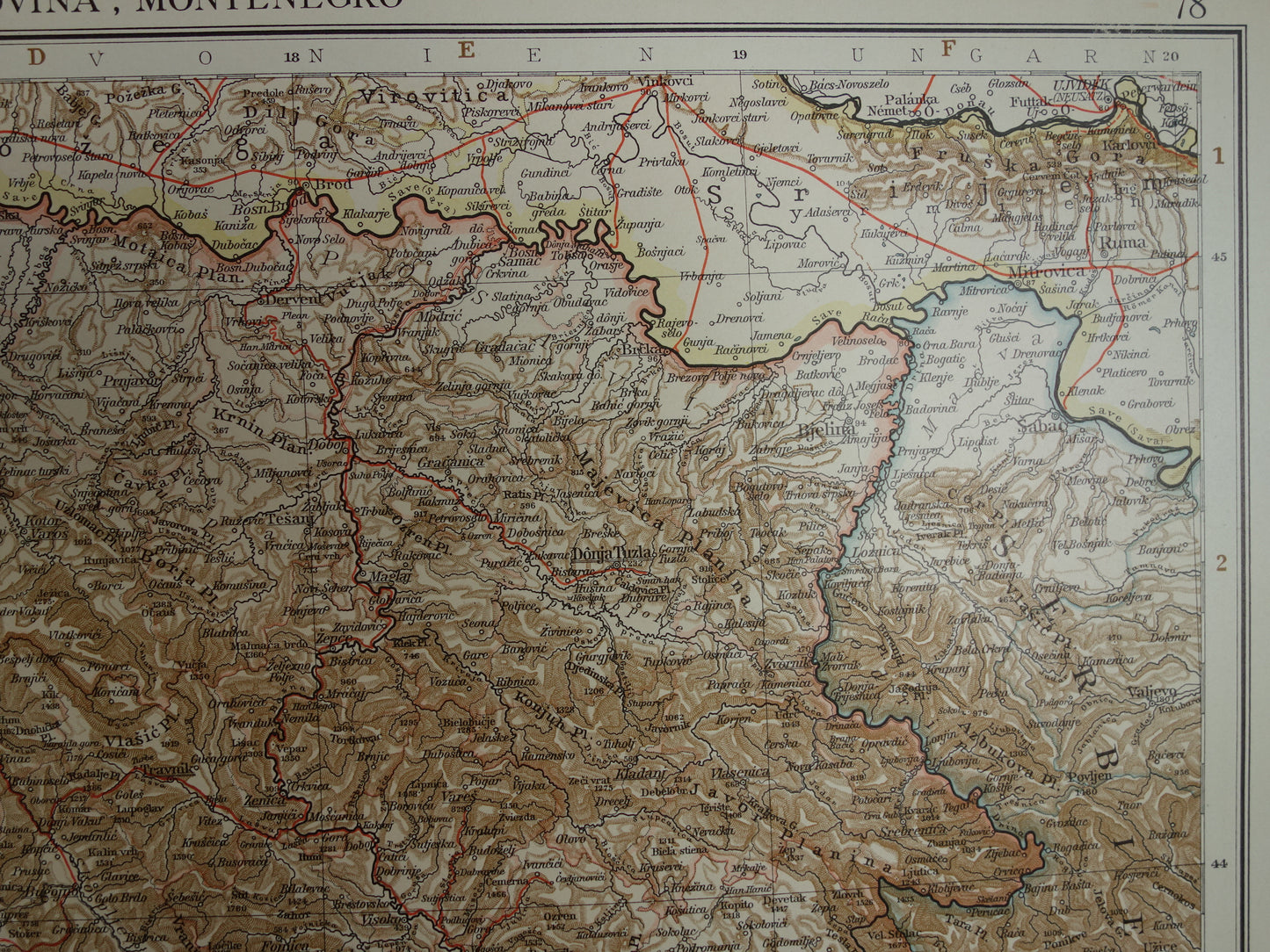 Oude kaart van Bosnië en Herzegovina Kroatië en Montenegro - Gedetailleerde grote landkaart met jaartal 1909 - Originele vintage kaarten