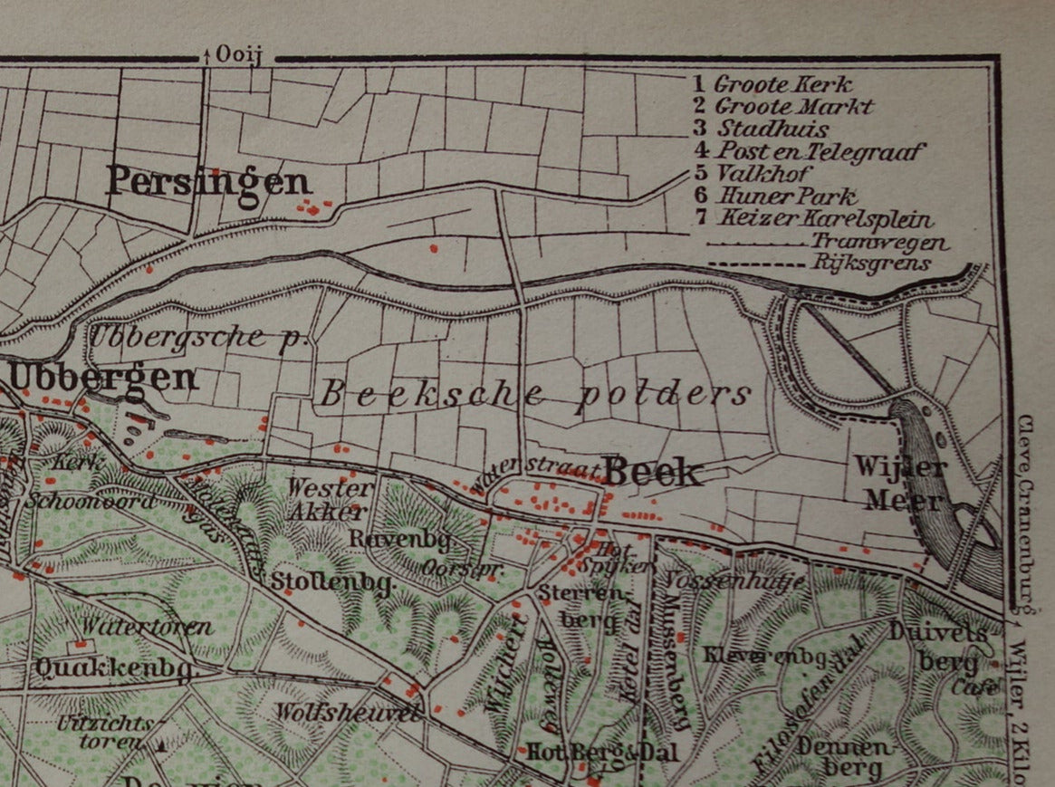 NIJMEGEN oude landkaart van Nijmegen Beek Ubbergen uit 1910 kleine originele antieke kaart
