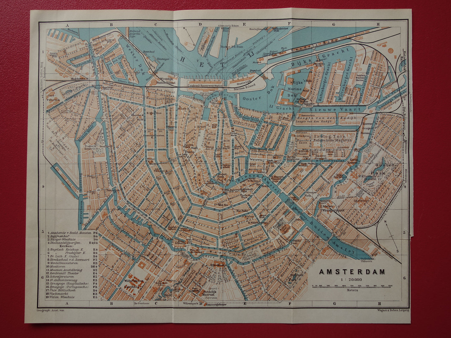 AMSTERDAM oude kaart van Amsterdam uit 1910 originele antieke plattegrond vintage landkaart