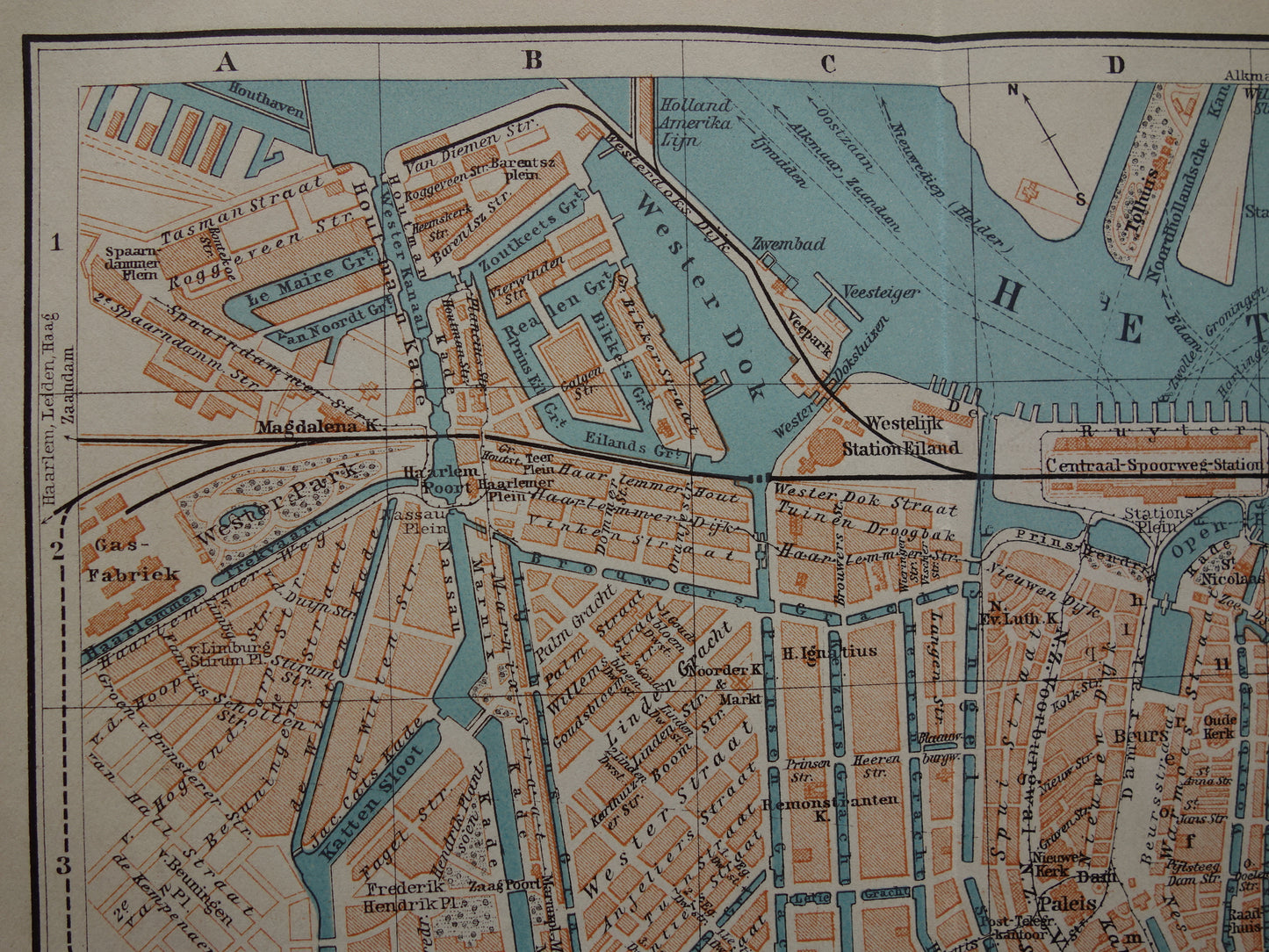 AMSTERDAM oude kaart van Amsterdam uit 1910 originele antieke plattegrond vintage landkaart