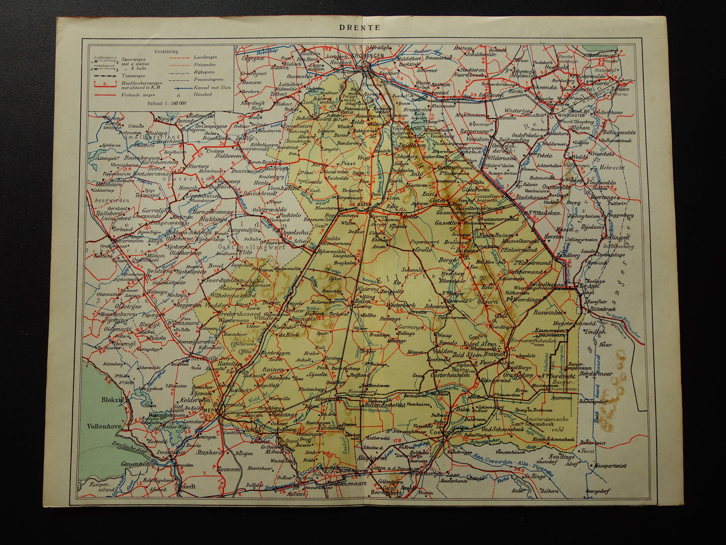 provincie drenthe in 1934 oude kaart landkaart