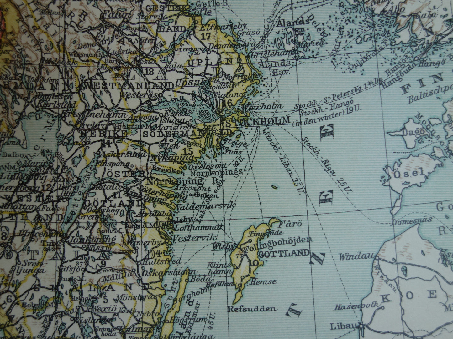 Kaart van Zweden Noorwegen uit 1910 originele oude vintage landkaart Stockholm Oslo Antieke gedetailleerde kaarten