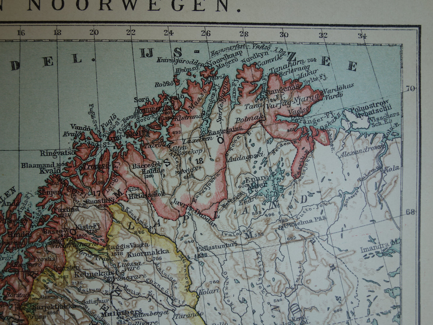 Kaart van Zweden Noorwegen uit 1910 originele oude vintage landkaart Stockholm Oslo Antieke gedetailleerde kaarten
