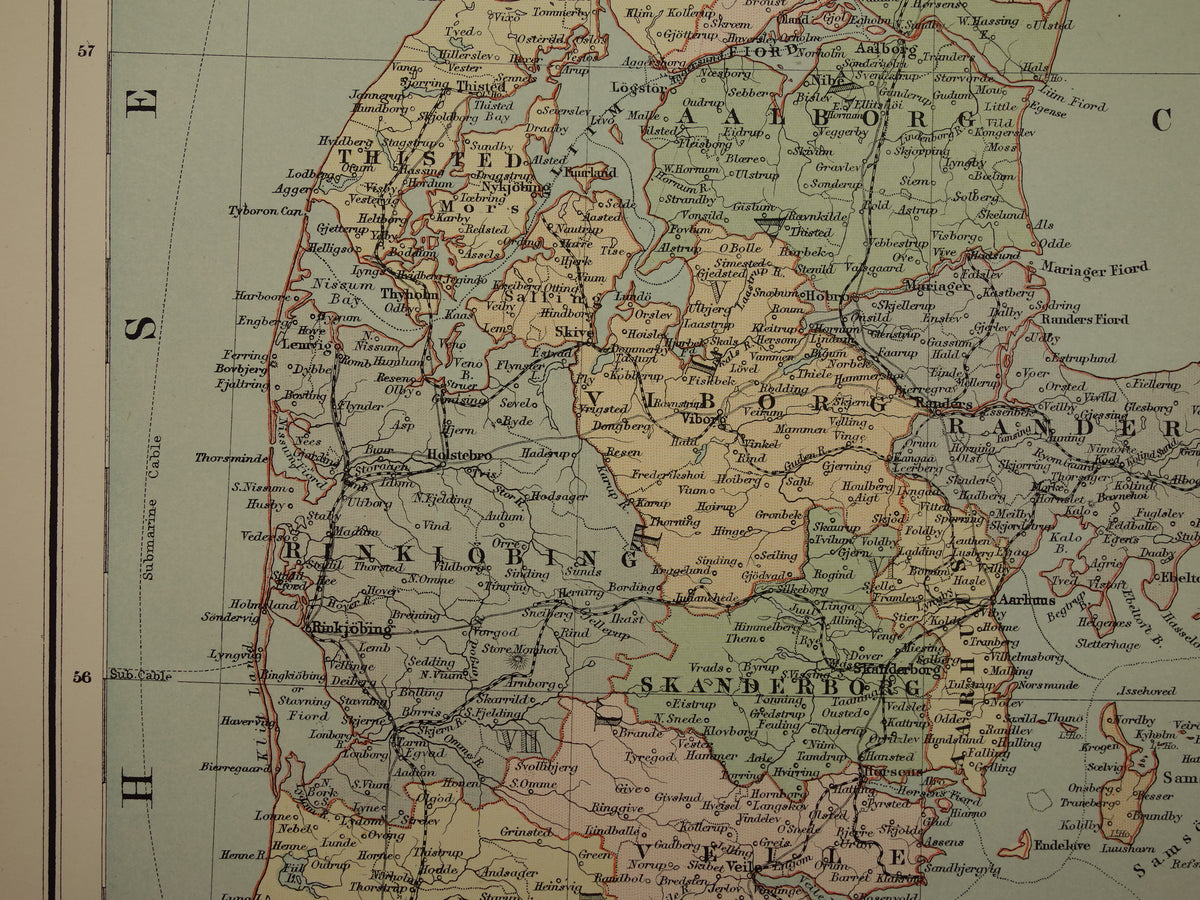 Dänemark große alte Karte von Dänemark Grönland und Island aus dem Jahr 1890 originales antikes Kartenposter