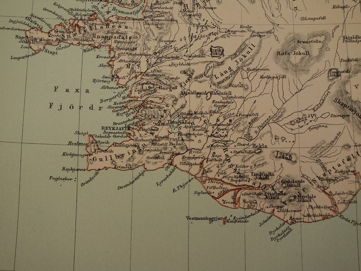 Dänemark große alte Karte von Dänemark Grönland und Island aus dem Jahr 1890 originales antikes Kartenposter