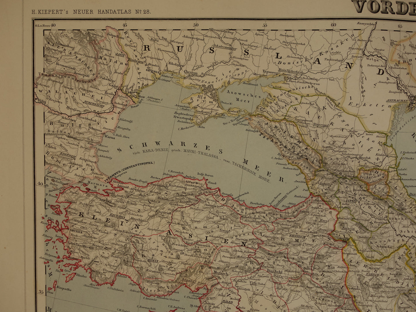 MIDDEN-OOSTEN Grote Oude Kaart van Turkse Rijk Perzië Kaukasus 1855 Originele Antieke Landkaart Turkije Saoedie-Arabië Iran Irak