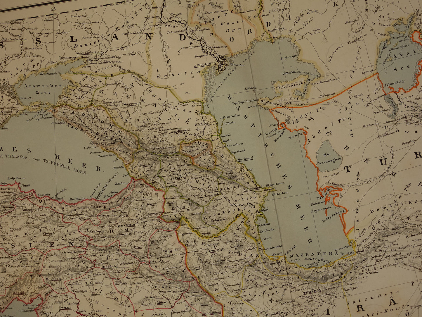 MIDDEN-OOSTEN Grote Oude Kaart van Turkse Rijk Perzië Kaukasus 1855 Originele Antieke Landkaart Turkije Saoedie-Arabië Iran Irak