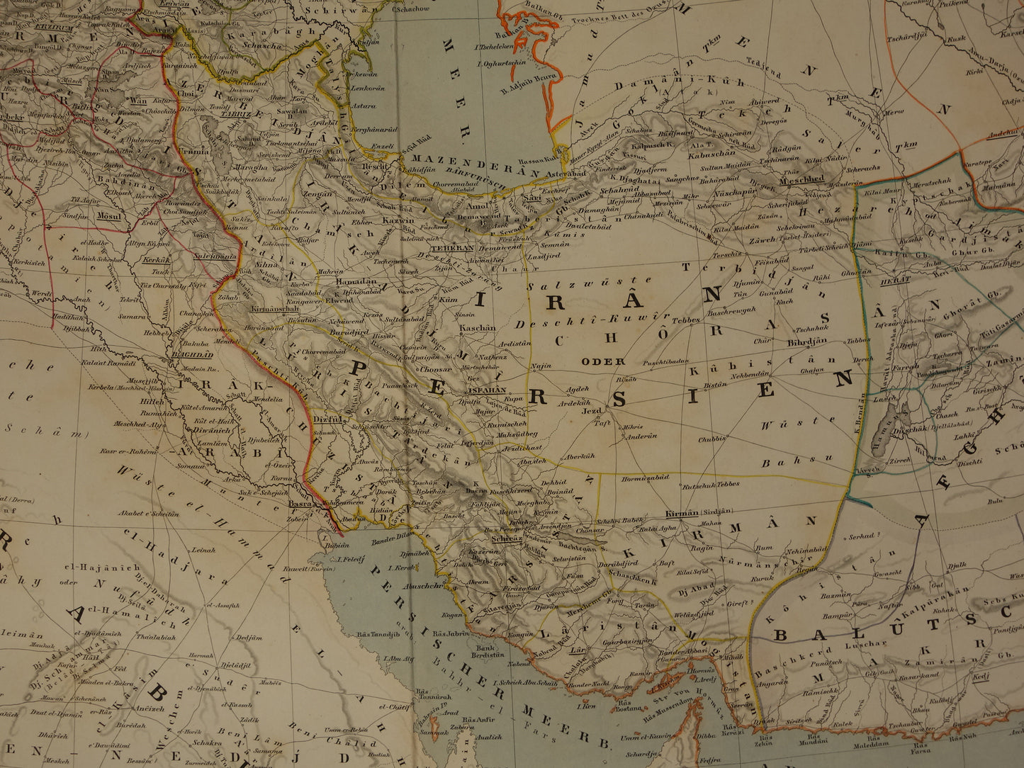 MIDDEN-OOSTEN Grote Oude Kaart van Turkse Rijk Perzië Kaukasus 1855 Originele Antieke Landkaart Turkije Saoedie-Arabië Iran Irak
