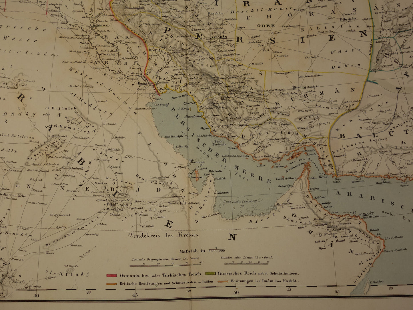 MIDDEN-OOSTEN Grote Oude Kaart van Turkse Rijk Perzië Kaukasus 1855 Originele Antieke Landkaart Turkije Saoedie-Arabië Iran Irak