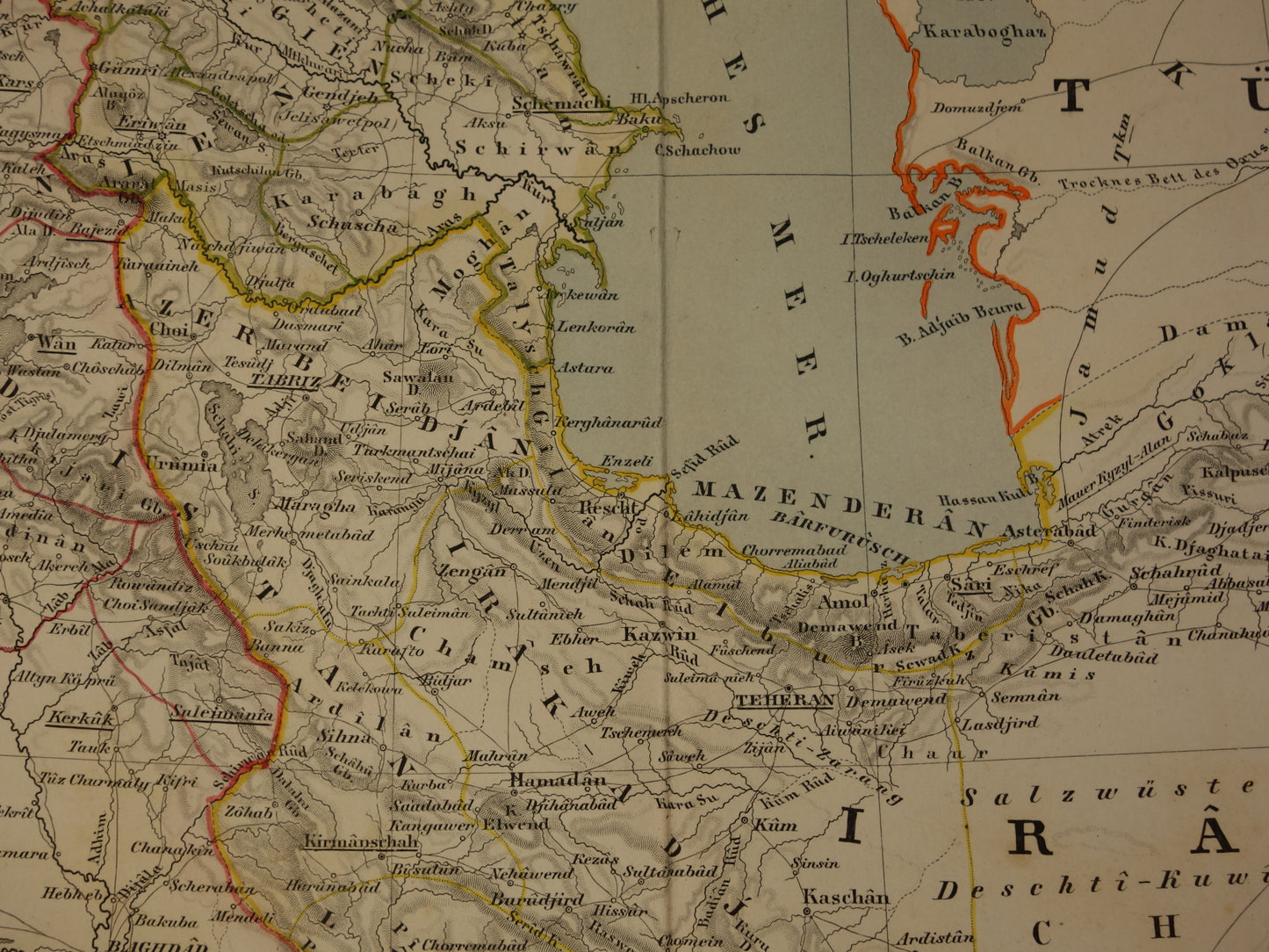 MIDDEN-OOSTEN Grote Oude Kaart van Turkse Rijk Perzië Kaukasus 1855 Originele Antieke Landkaart Turkije Saoedie-Arabië Iran Irak