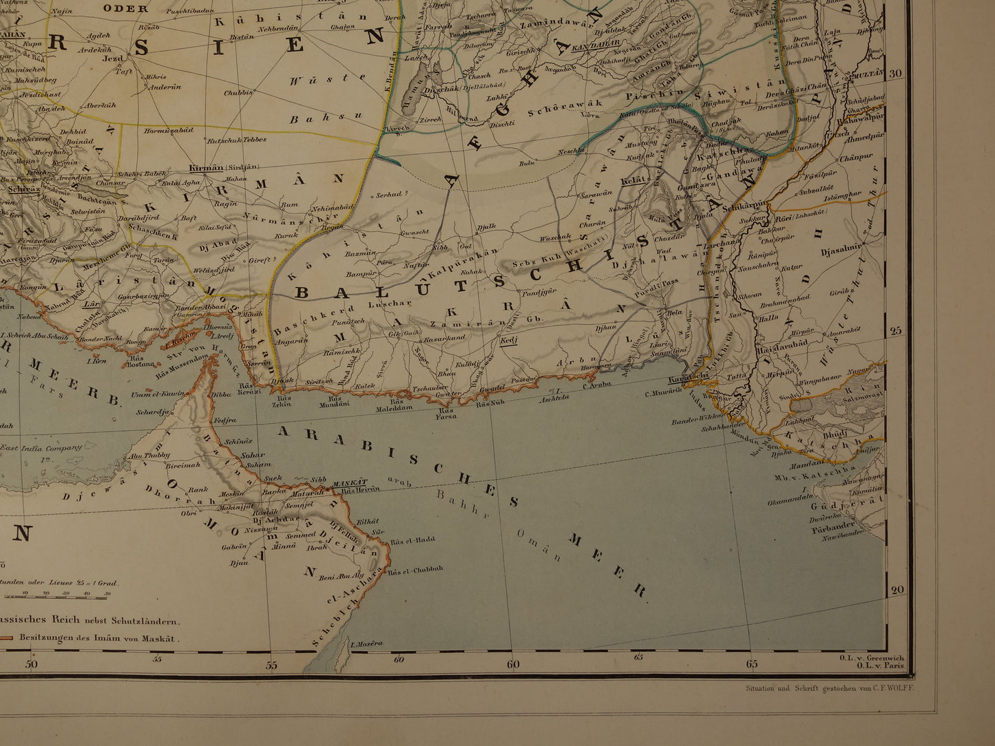 MIDDEN-OOSTEN Grote Oude Kaart van Turkse Rijk Perzië Kaukasus 1855 Originele Antieke Landkaart Turkije Saoedie-Arabië Iran Irak