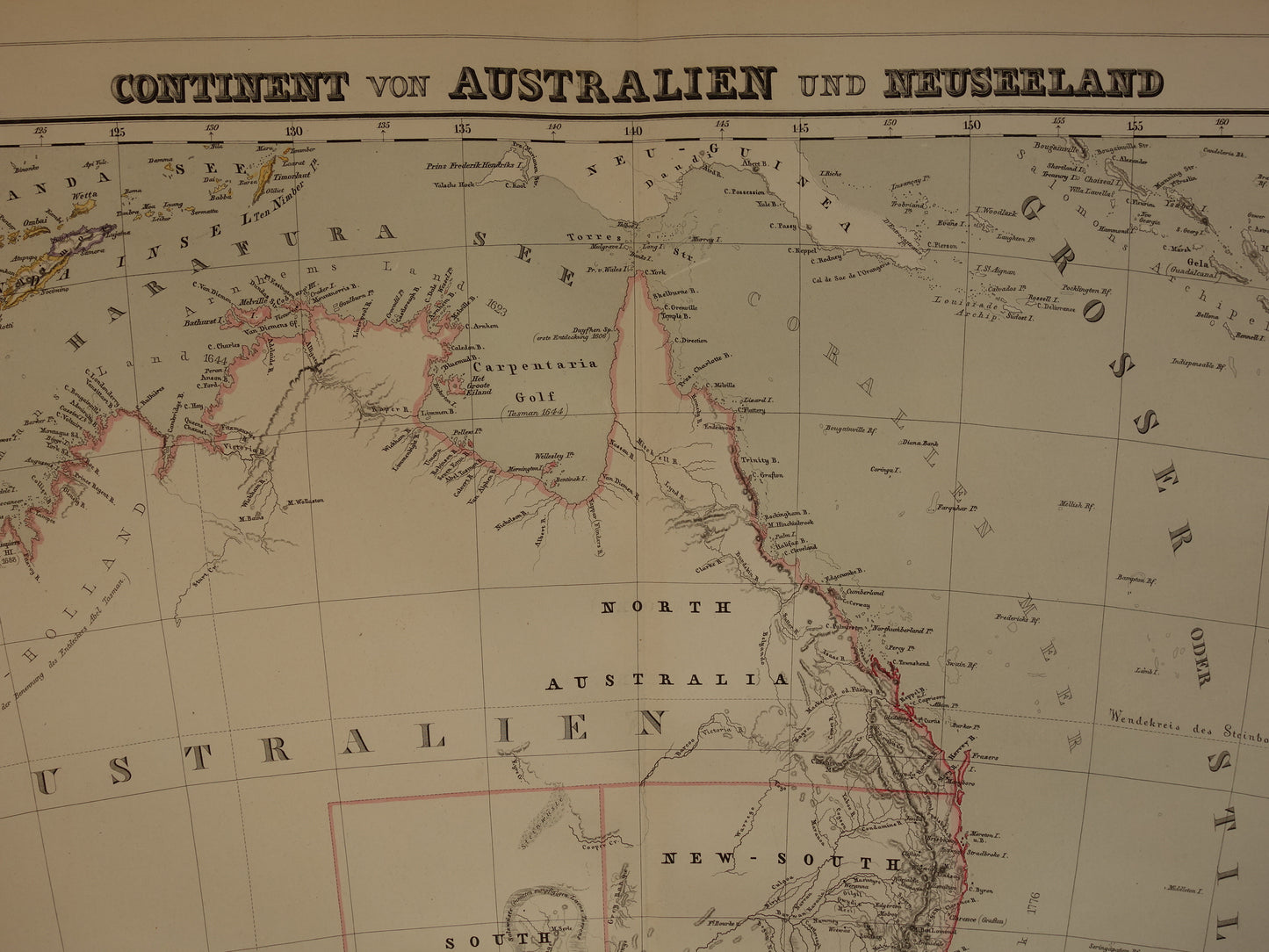 Australië & Nieuw-Zeeland Grote Antieke Landkaart 1857 Originele Handgekleurde Kaart