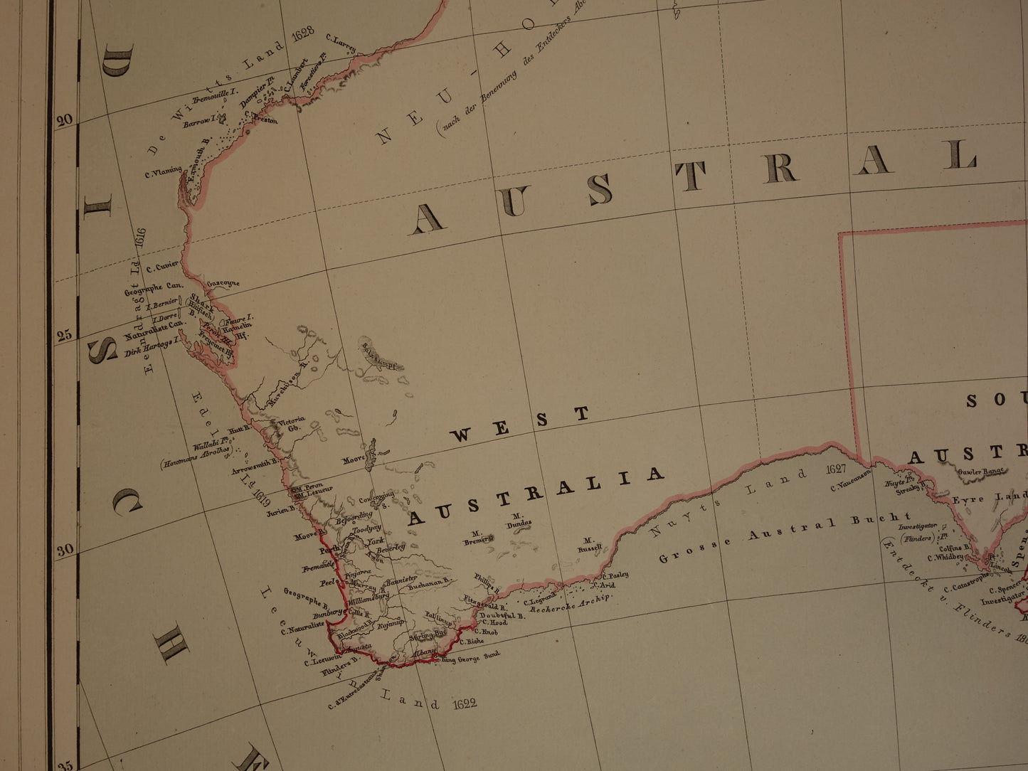 Australië & Nieuw-Zeeland Grote Antieke Landkaart 1857 Originele Handgekleurde Kaart