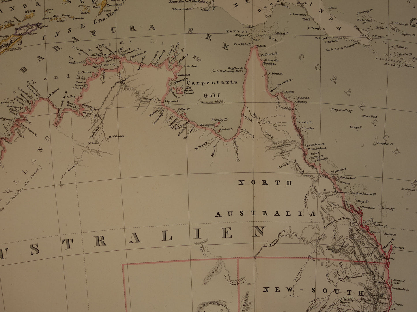 Australië & Nieuw-Zeeland Grote Antieke Landkaart 1857 Originele Handgekleurde Kaart