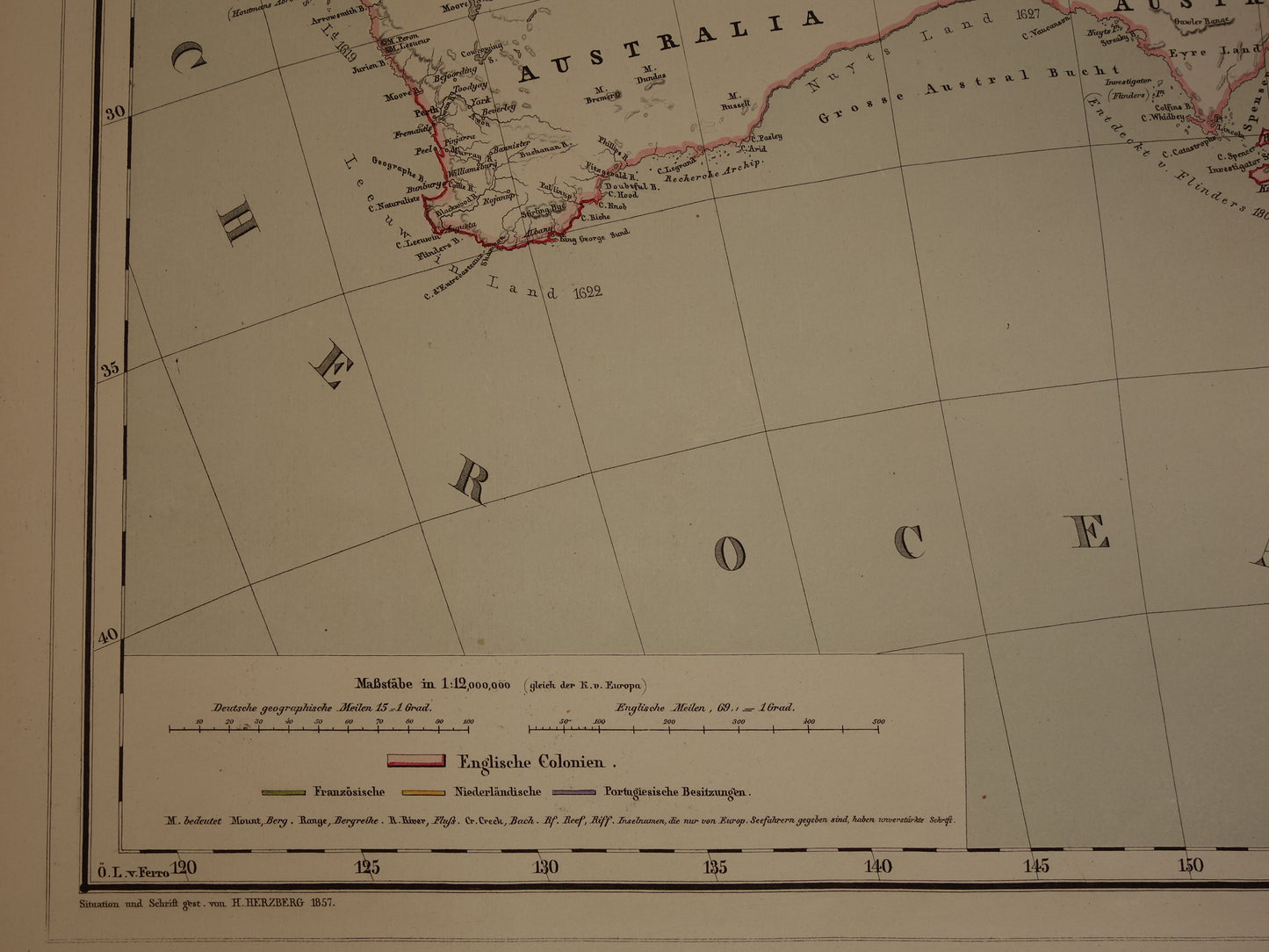 Australië & Nieuw-Zeeland Grote Antieke Landkaart 1857 Originele Handgekleurde Kaart