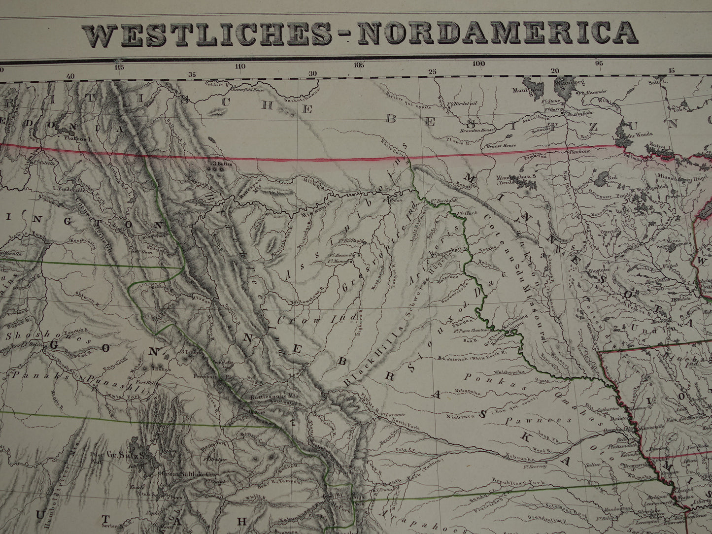 Verenigde Staten Westkust oude kaart van VS in 1857 originele antieke landkaart Amerika vintage poster