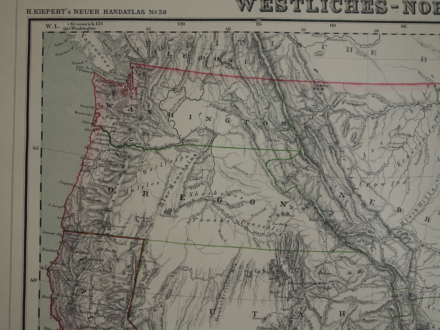 Verenigde Staten Westkust oude kaart van VS in 1857 originele antieke landkaart Amerika vintage poster