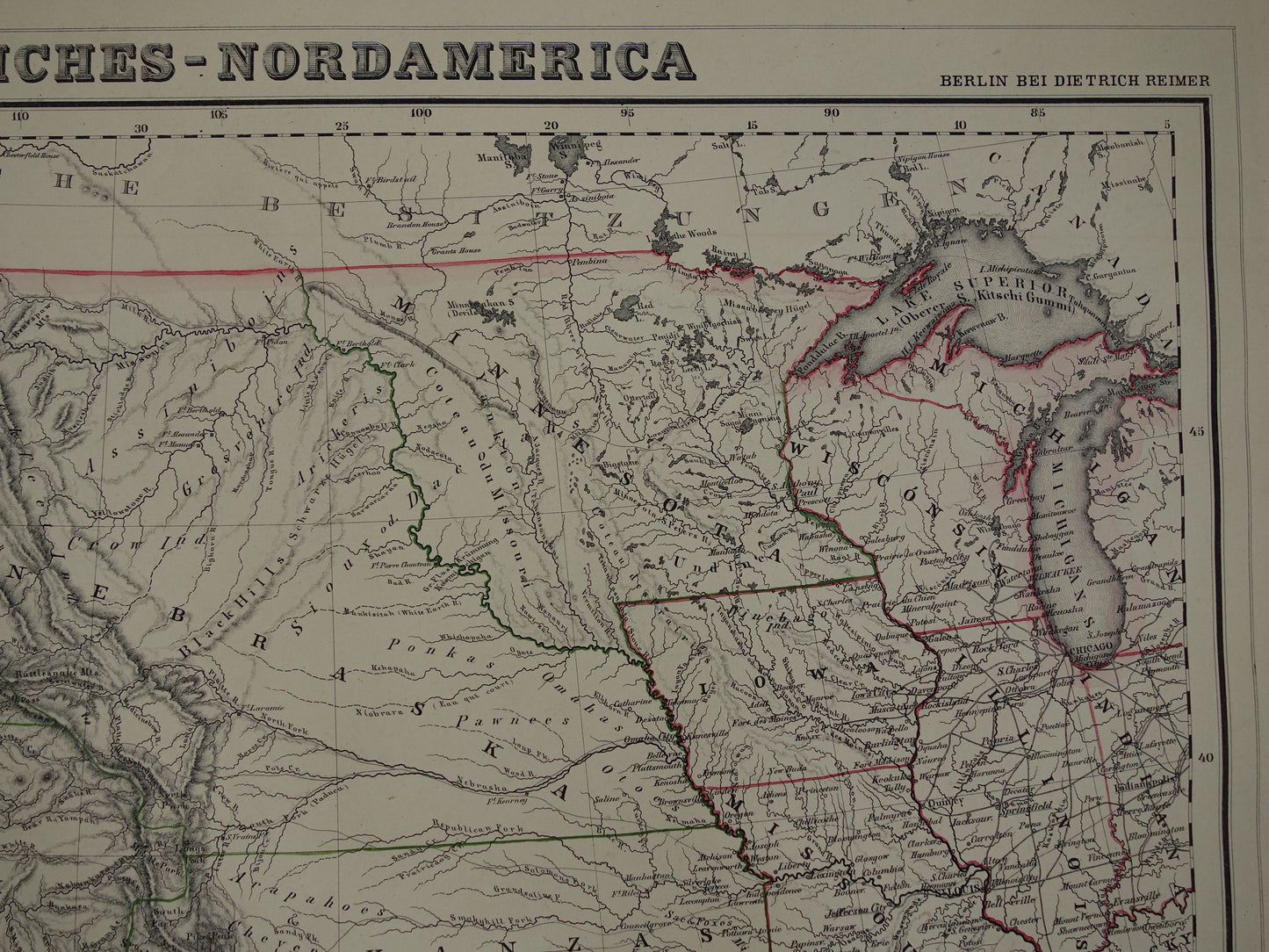 Verenigde Staten Westkust oude kaart van VS in 1857 originele antieke landkaart Amerika vintage poster