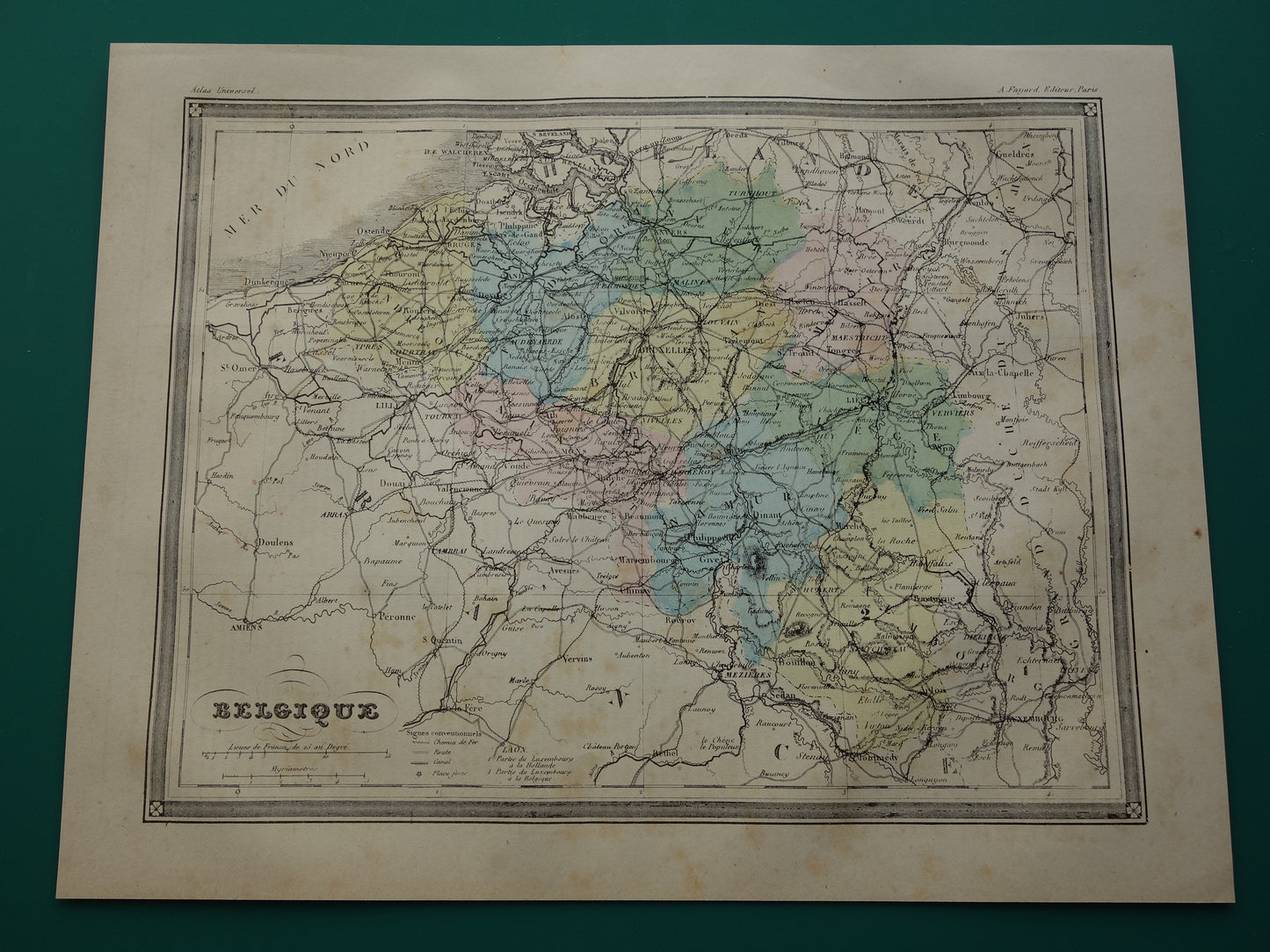 BELGIË antieke kaart van België 140+ jaar oude Franse handgekleurde landkaart Brussel Antwerpen