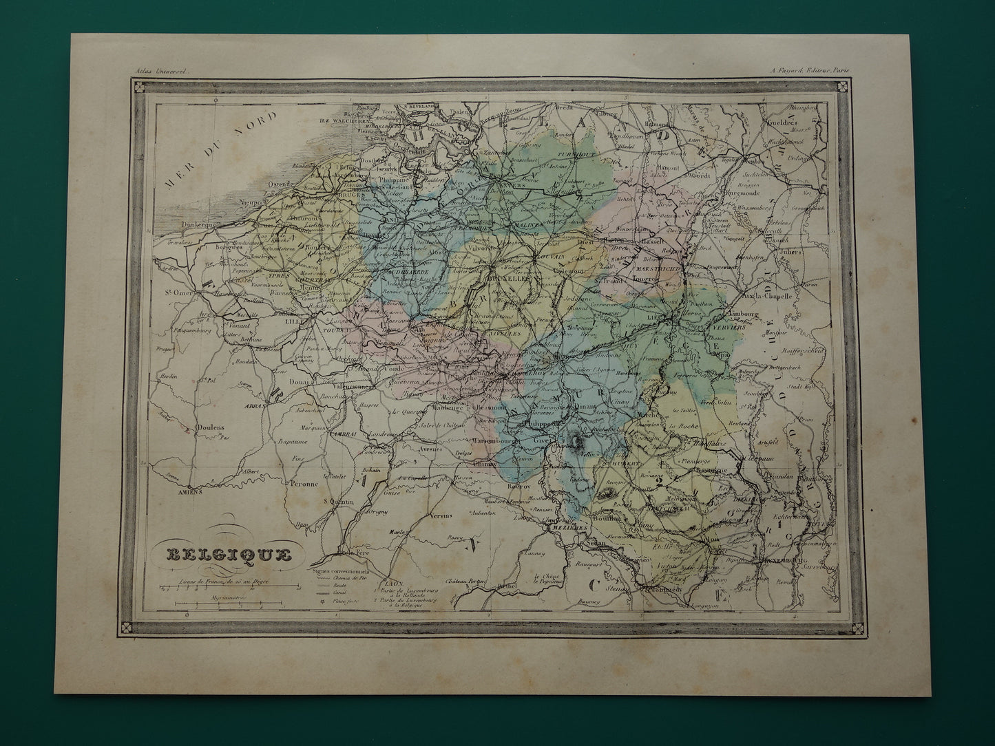 BELGIË antieke kaart van België 140+ jaar oude Franse handgekleurde landkaart Brussel Antwerpen