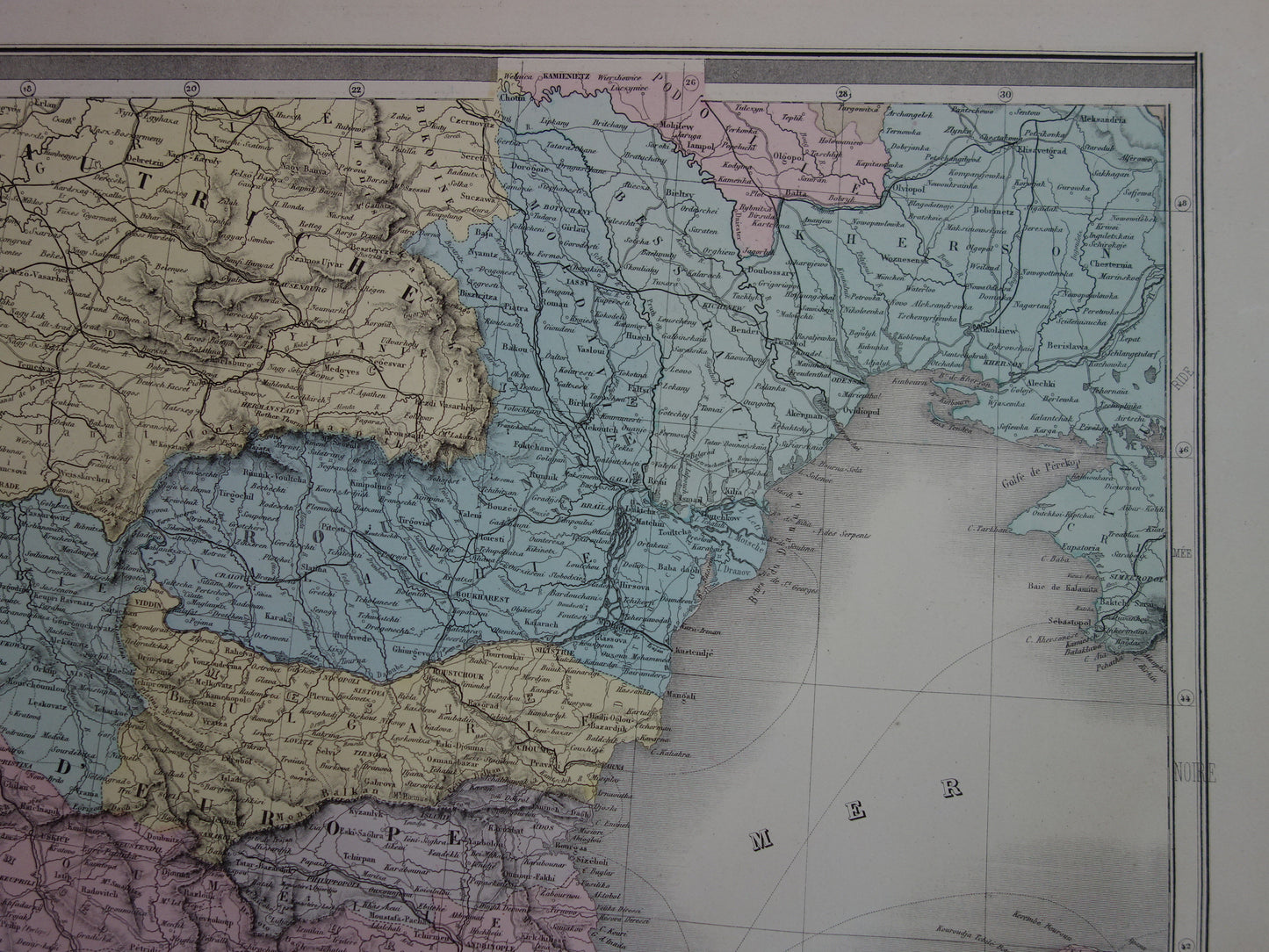 Grote oude landkaart van Oost Europa uit 1883 Antieke kaart Balkan Kaukasus met jaartal XL Kaarten