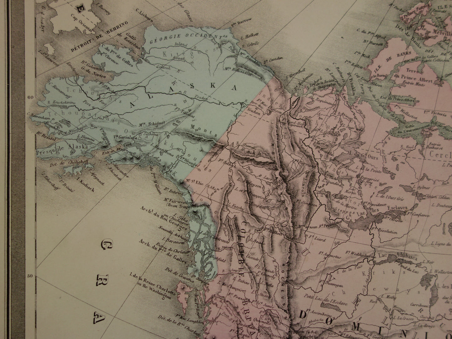 NOORD-AMERIKA Grote oude landkaart uit 1883 originele antieke Franse kaart Canada Verenigde Staten Mexico