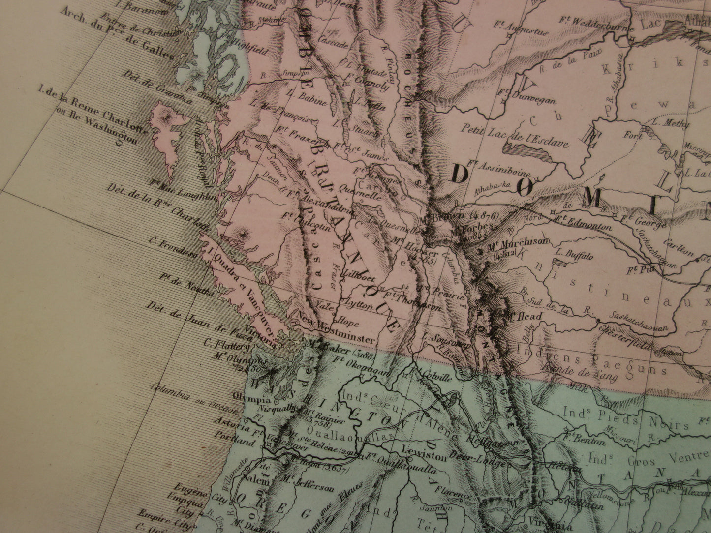 NOORD-AMERIKA Grote oude landkaart uit 1883 originele antieke Franse kaart Canada Verenigde Staten Mexico