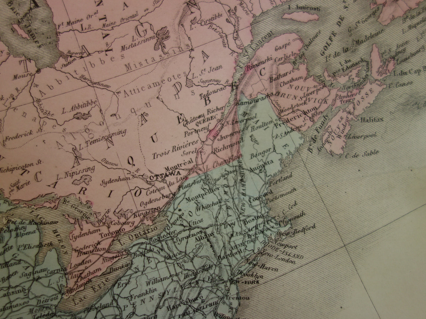 NOORD-AMERIKA Grote oude landkaart uit 1883 originele antieke Franse kaart Canada Verenigde Staten Mexico