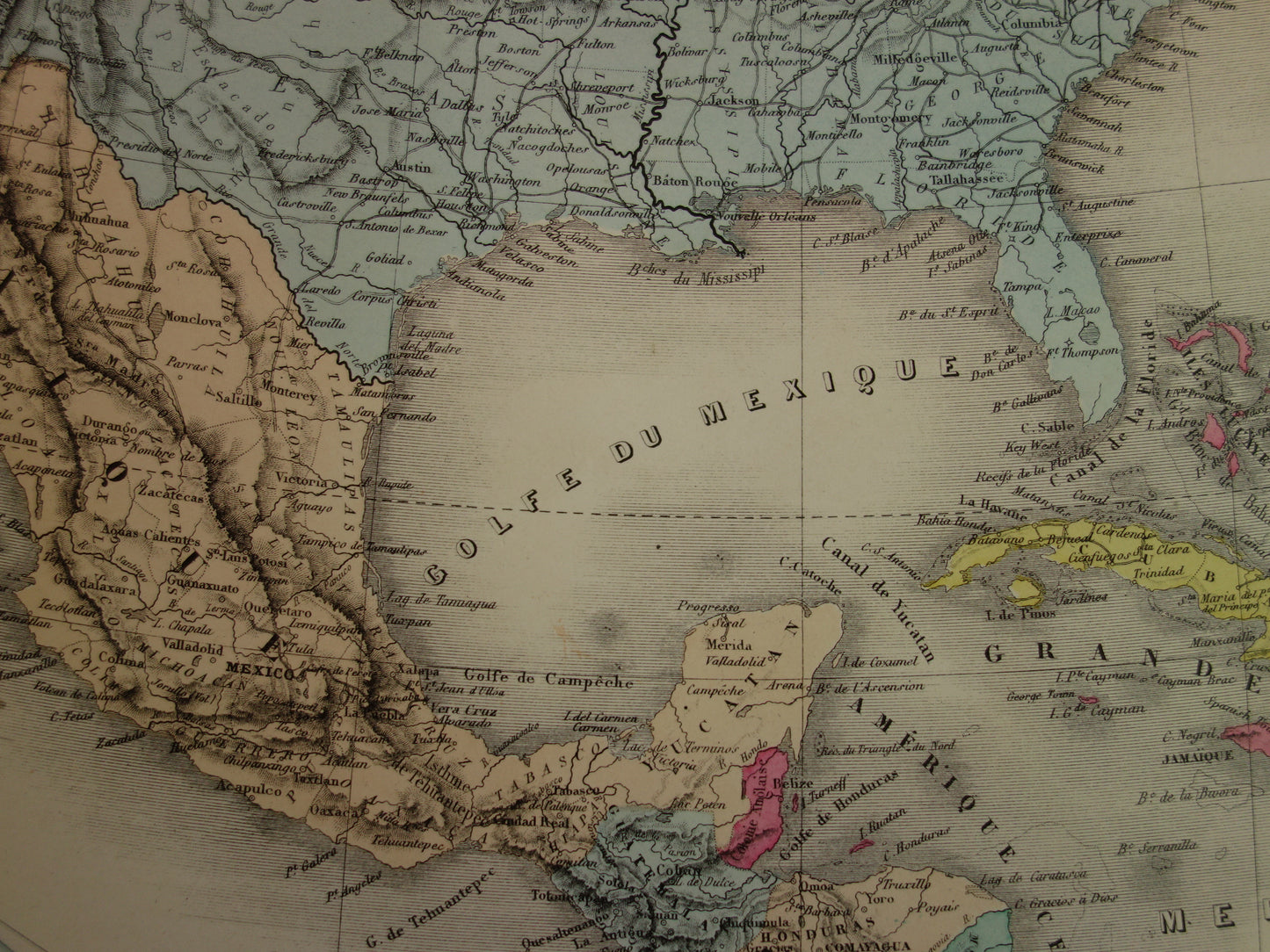 NOORD-AMERIKA Grote oude landkaart uit 1883 originele antieke Franse kaart Canada Verenigde Staten Mexico