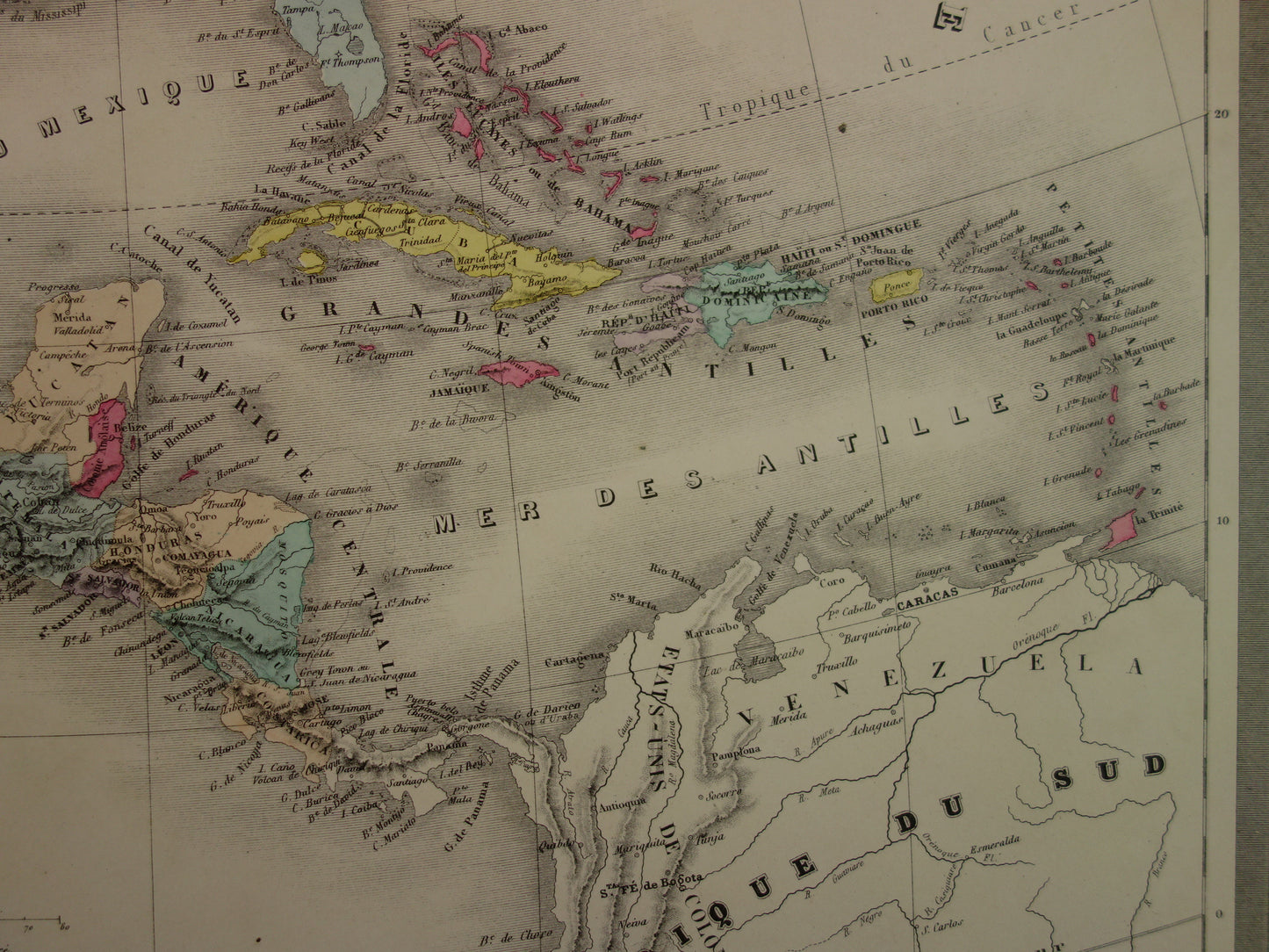 NOORD-AMERIKA Grote oude landkaart uit 1883 originele antieke Franse kaart Canada Verenigde Staten Mexico