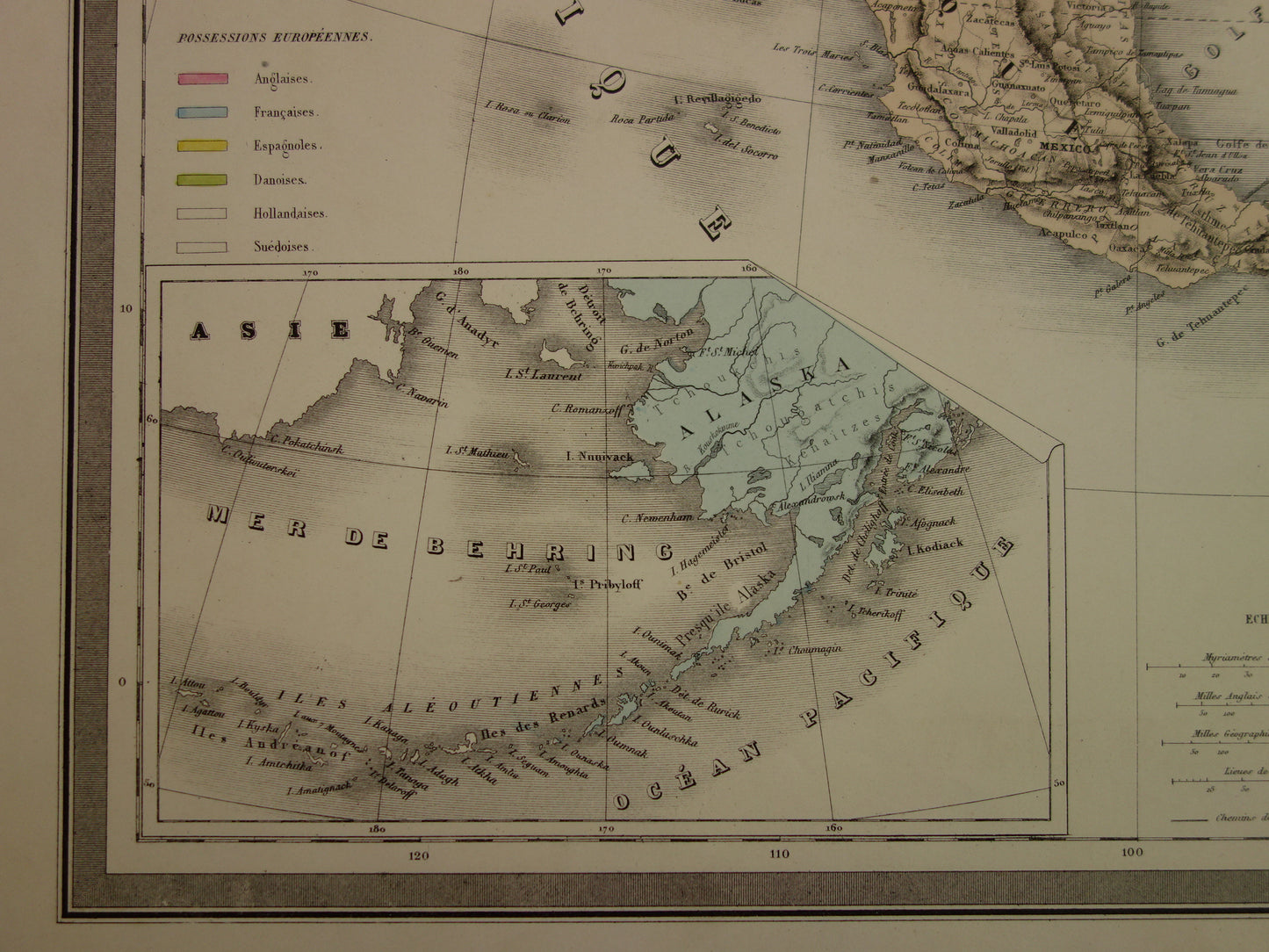 NOORD-AMERIKA Grote oude landkaart uit 1883 originele antieke Franse kaart Canada Verenigde Staten Mexico