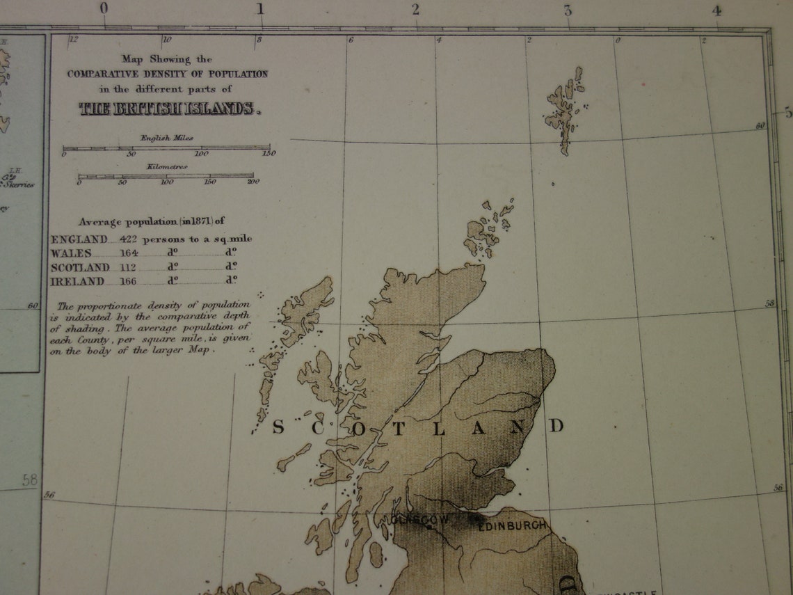 Grote vintage landkaart van GROOT BRITTANIË en IERLAND 150+ jaar oude antieke Engelse kaart Verenigd Koninkrijk