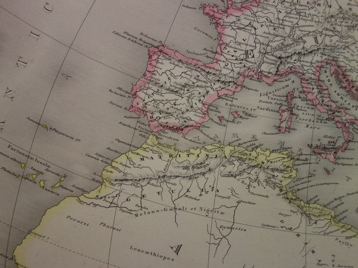 Oude Wereldkaart van Klassieke Oudheid 1863 zeer grote kaart van de wereld Ptolemaeus Herodotus