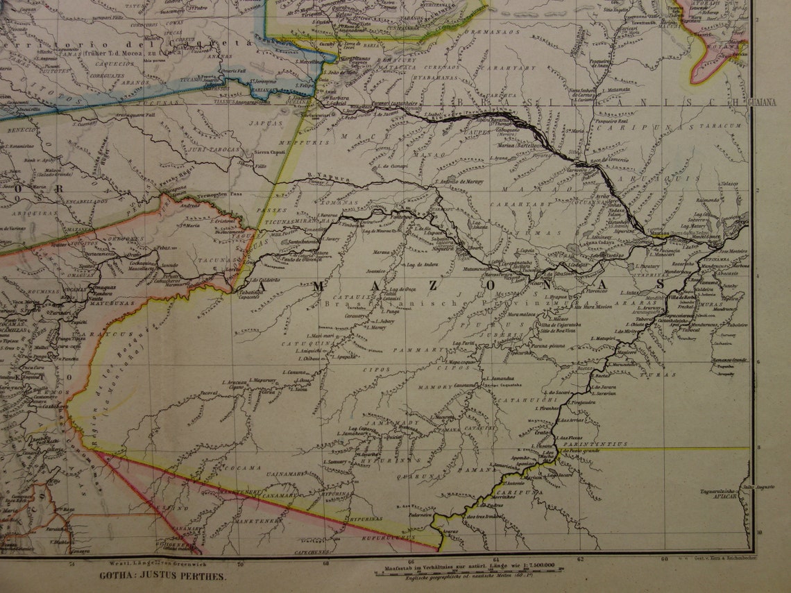 Alte Karte von Venezuela, Kolumbien, Ecuador und Peru – antike Karte – Karten mit Datum