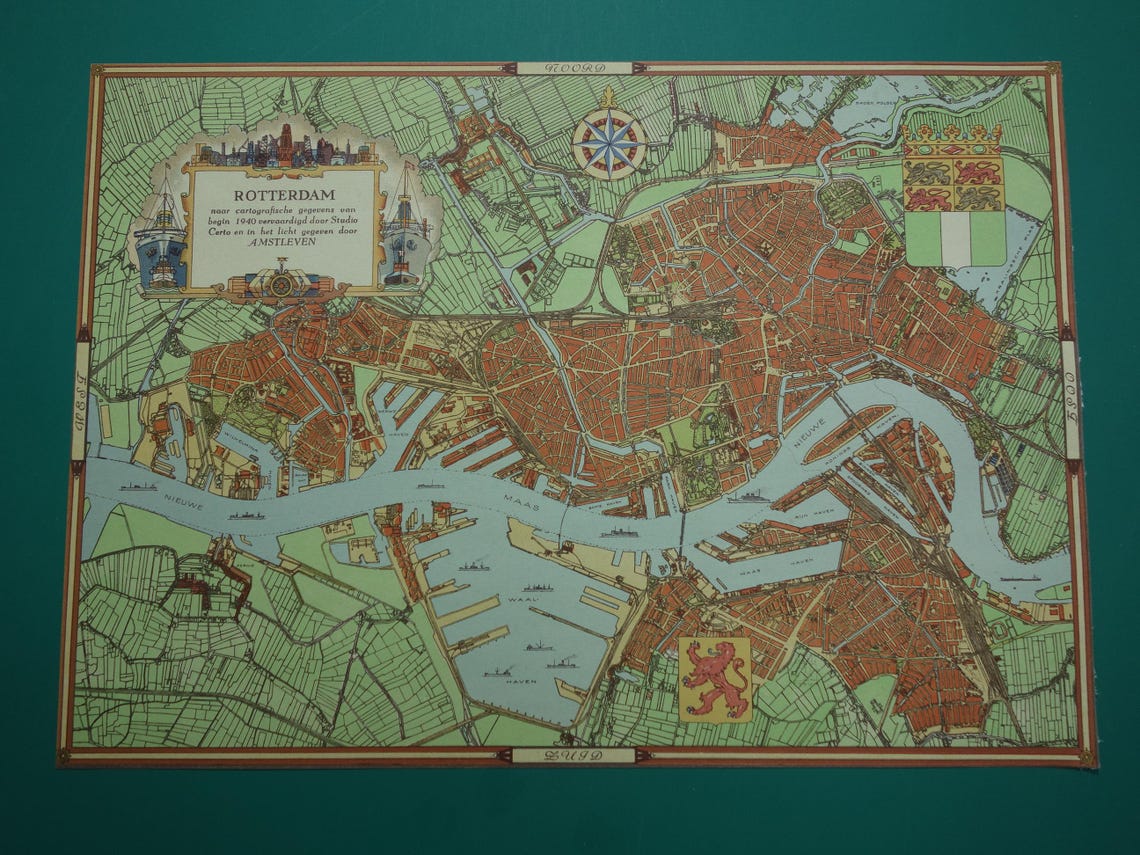 Oude kaart van Rotterdam in het jaar 1940