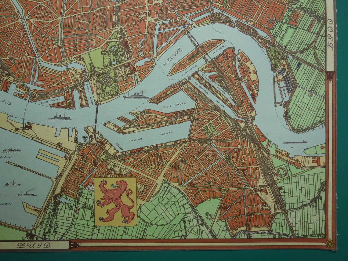 ROTTERDAM oude kaart van Rotterdam in 1940 originele vintage plattegrond landkaart