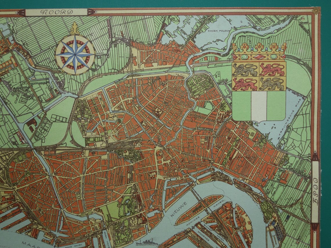 ROTTERDAM oude kaart van Rotterdam in 1940 originele vintage plattegrond landkaart