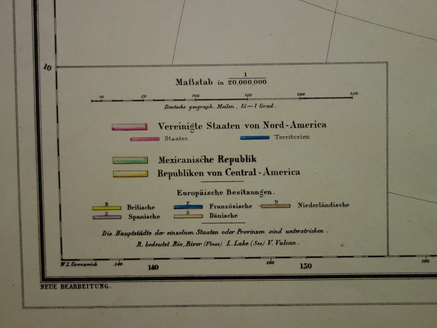 NOORD-AMERIKA Grote oude kaart continent VS Canada Mexico 1874 originele handgekleurde antieke kaart Vintage Duitse landkaart