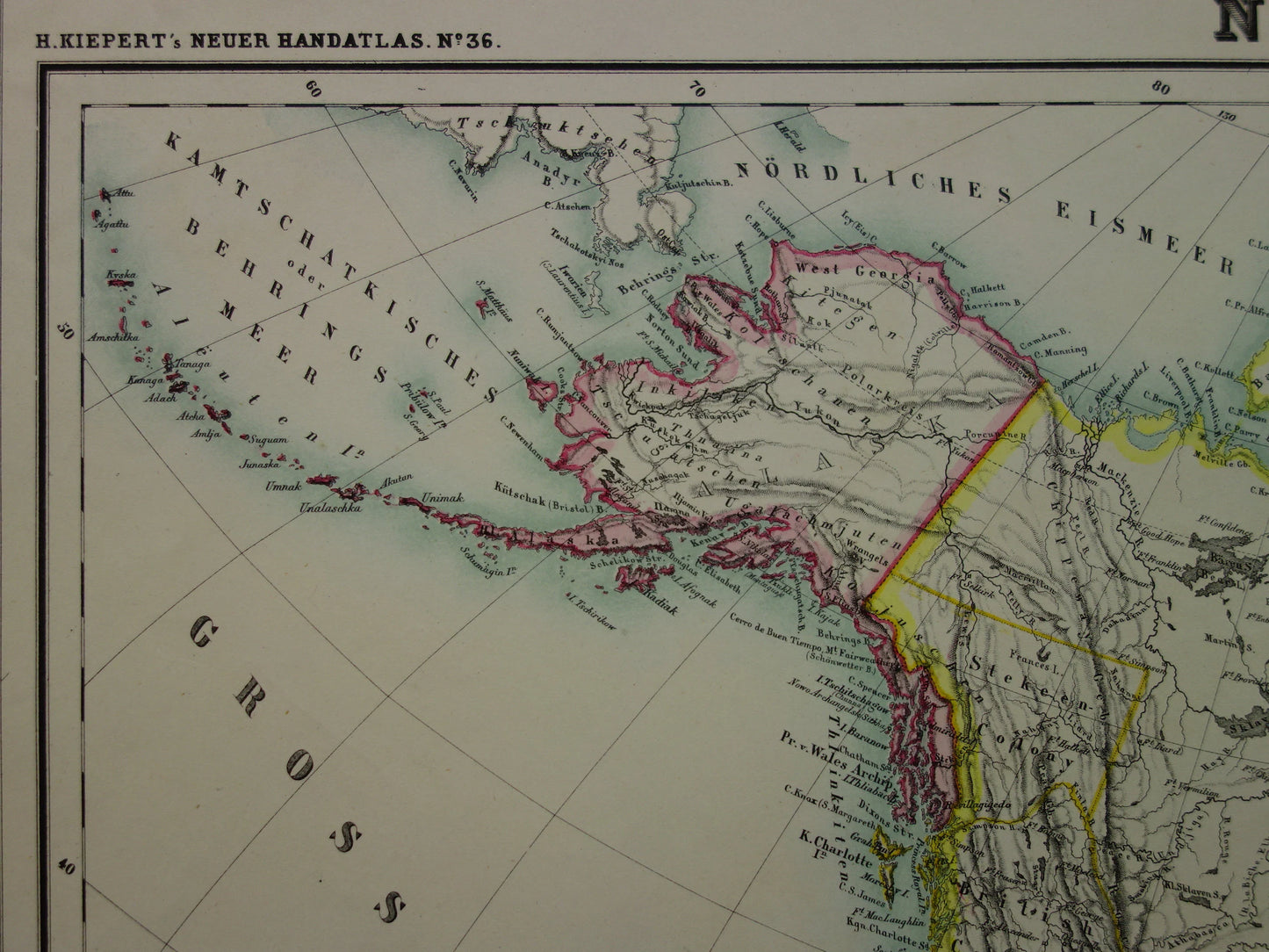 NOORD-AMERIKA Grote oude kaart continent VS Canada Mexico 1874 originele handgekleurde antieke kaart Vintage Duitse landkaart