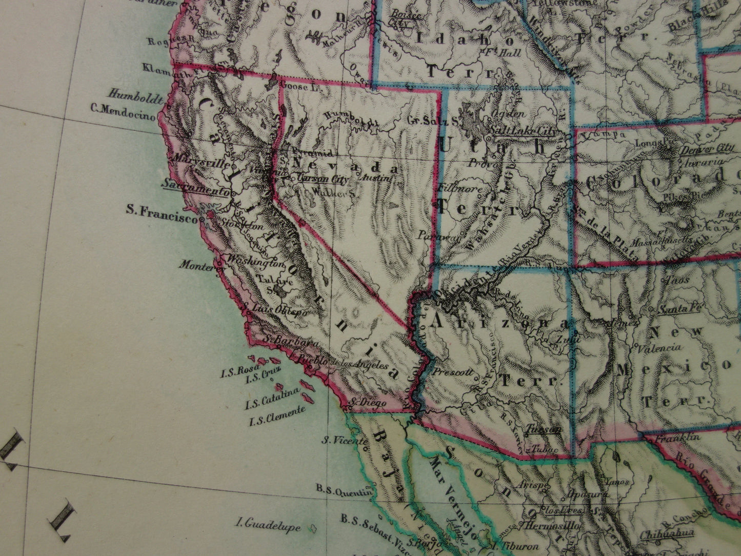 NOORD-AMERIKA Grote oude kaart continent VS Canada Mexico 1874 originele handgekleurde antieke kaart Vintage Duitse landkaart