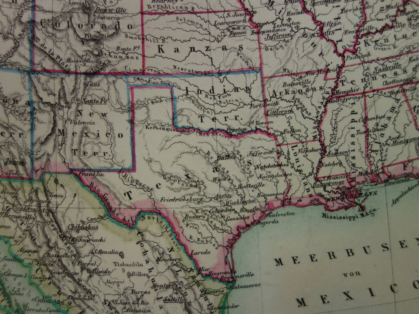 NOORD-AMERIKA Grote oude kaart continent VS Canada Mexico 1874 originele handgekleurde antieke kaart Vintage Duitse landkaart
