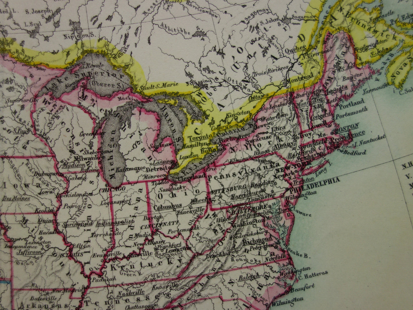 NOORD-AMERIKA Grote oude kaart continent VS Canada Mexico 1874 originele handgekleurde antieke kaart Vintage Duitse landkaart